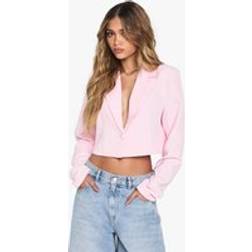 boohoo Basic Woven Relaxed Fit Crop Blazer - Pink