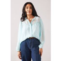 Wallis Petite Dobby Button Collarless Blouse - Blue