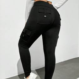 Shein Plus Size Women Black Cargo Leggings - Black