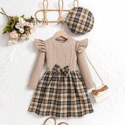 Shein Young Girl Plaid Dress With Beret Hat Set - British Style Vibe