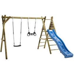 Nordic Play Active Swing Set Incl Black Swing Black Trapeze Fitting & 1 Blue Slide