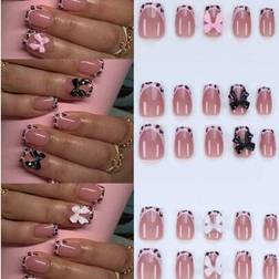 Shein French Tip Press On Nails Short Square Fake Nails - Black White Pink
