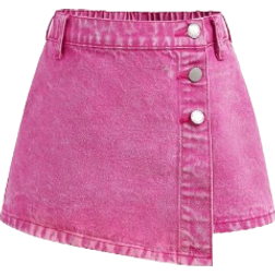 Shein Tween Girls Summer Y2K Casual Boho Asymmetrical Button Denim Skirt & Shorts - Summer