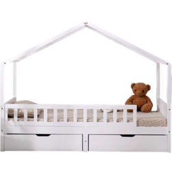 Furniturehmd Furniturehmd white wooden kids bed frame house bed with storage drawers 37.8x75.8"