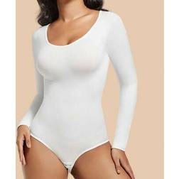 Shein Women's White Seamless Bodysuit Long Sleeve