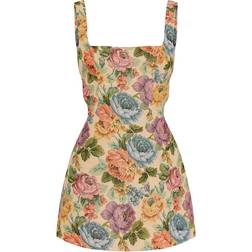 PrettyLittleThing Floral Twill Bodycon Dress - Stone