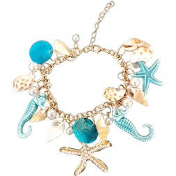 Shein 1pc Bohemian Style Alloy & Pearl Ladies' Beach Bracelet With Seashells, Sea Snails And Starfishes, Summer