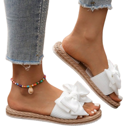 Shein Women's Bow Decor Flat Sandals, Round Toe Slip-On Summer Shoes, Anti-Slip Beach Shoes, Lightweight Ladies Flip Flops