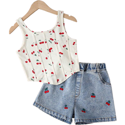 Shein Vintaside Kids Tween Girls 2pcs/Set Camisole Top And Shorts Fashion Outfit, Suitable For Summer,Holiday,Summer,Travel