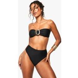boohoo Gold Trim Detail Bandeau Bikini Top High Waist Set - Black