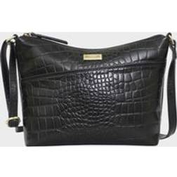 Assots London Embossed Croc Real Leather Designer Crossbody Shoulder Bag - Black