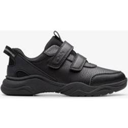Clarks Feather Shine Rip Tape Trainers Leather - Black