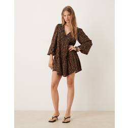 Nobody's Child Marley Boho V-Neck Mini Dress - Dark Floral