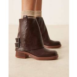 Glamorous Fold Over Low Ankle Boots - Brown