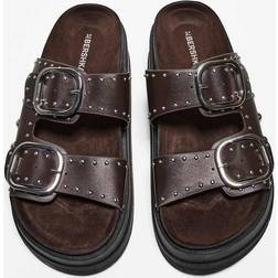 Bershka Buckled Platform Sandals With Stud Details - Brown