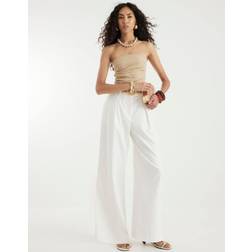 River Island Belted Wide Leg Trouser - White