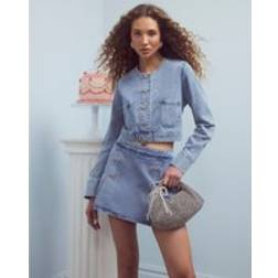 River Island Bow Button Denim Jacket - Blue
