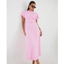 River Island Pink Short Sleeve Drape Side Midi Dress