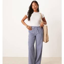 JDY Petite Seersucker Wide Leg Trousers - Blue Gingham