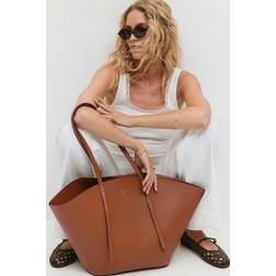 Gina Tricot Faux Leather Large Wide Shopper Bag - Brown Camel