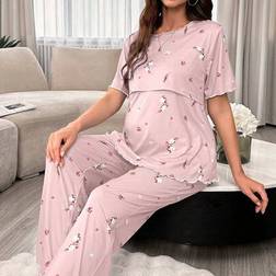 Shein Maternity Floral Nursing Short Sleeve Pajama Set
