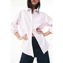 H&M Ladies Striped Oxford Shirt - Light Pink/Striped