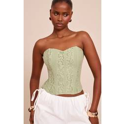 PrettyLittleThing Lace Boned Bandeau Corset Top - Sage Green
