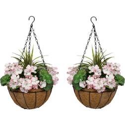 Lily Manor Pink Geraniums Coco Coir Hanging Baskets 52cm 20in Artificial Plant