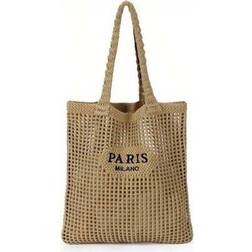 Shein Knitted Shoulder Bag, Versatile Beach Tote Bag With Embroidered Hollow Letter Design, Casual Travel
