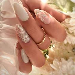 Shein Medium Almond Press On Nails With Glitter Design - For Women Girls