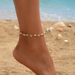 Shein Women Fashion Handmade Alloy Shiny Beach Anklet - Faux Pearl