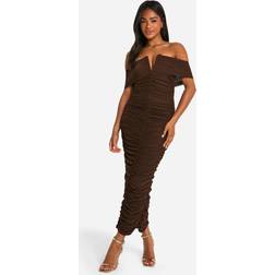 boohoo Premium Power Mesh Structured Midaxi Dress - Brown