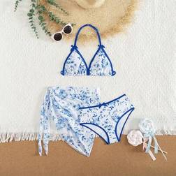 Shein Tween Girls Floral Bow Vacation Bikini Set