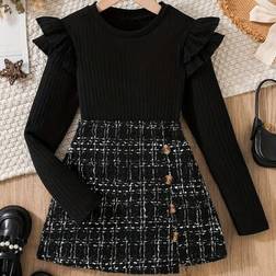 Shein Flounce Trim Long Sleeve Top Tweed Knit Set - Spring