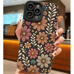 Shein Flower 1pc Colorful Floral Graphic Pattern Matte Case for iPhones Black