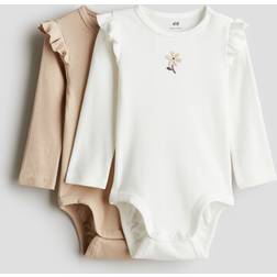 H&M Baby Flower 2-Pack Long-Sleeved Bodysuit - Beige/Flower