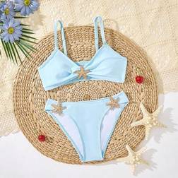 Shein Tween Girls Light Blue Fashion Resort Bikini Sets