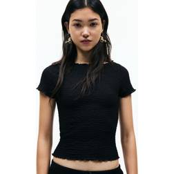 H&M Overlock Detail Crinkled Top - Black