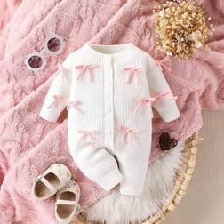 Shein Baby Girl Versatile Knitted Jumpsuit 3D Bow Long Sleeve - Multicolor