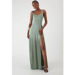 Misspap Premium Satin Square Pleated Skirt Bridesmaid Dress - Sage
