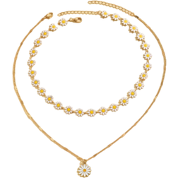Shein 2pcs/Set Hand-Made Daisy Flower Necklace, Fashion Classic Chain Choker Necklace, Suitable For Daily, Travel, Vacation, Street Wear, And Photo Shoot. Chain Length Can Be Customized, Flower Quantity Is Random Valentines