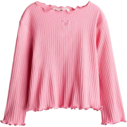 H&M Overlock-Detail Cotton Top - Pink/Bow (1246496001)