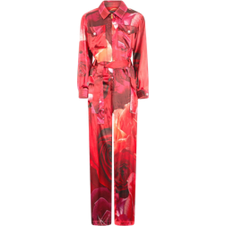 Roberto Cavalli Rose Print Shirt Jumpsuit - Red