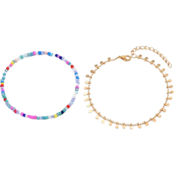 Shein 2pcs Random Color Block Beaded Anklet