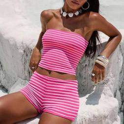 Shein Women Stripe Cropped Fitted Bandeau Top