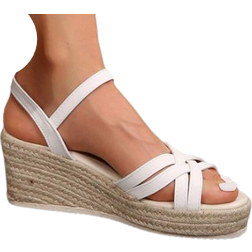 Shein Women's Summer Woven Sandals, Fashionable Wedge Heel With Espadrille Platform, Ankle Strap Buckle