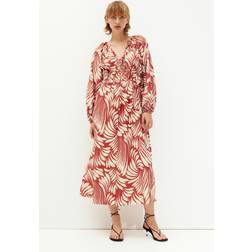 H&M Oversized Kleid Mit Kordelzügen - Rot/Gemustert