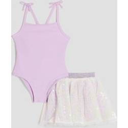 River Island Mini Girls Purple Swimsuit Sequin Skirt Set