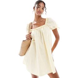 New Look Stripe Square Neck Poplin Mini Dress - Yellow