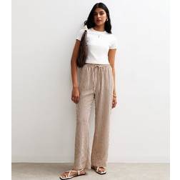 New Look Plus Size Soft Touch Striped Wide Leg Trousers - Brown